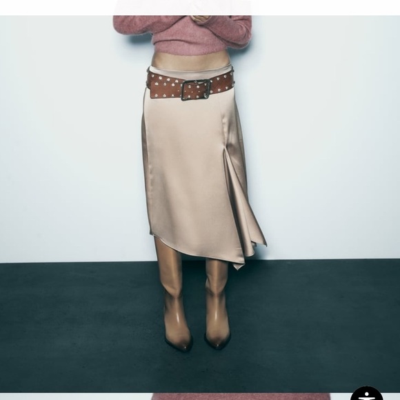 NEW Zara A-LINE SILHOUETTE SATIN EFFECT SKIRT tan cream - Picture 2 of 9